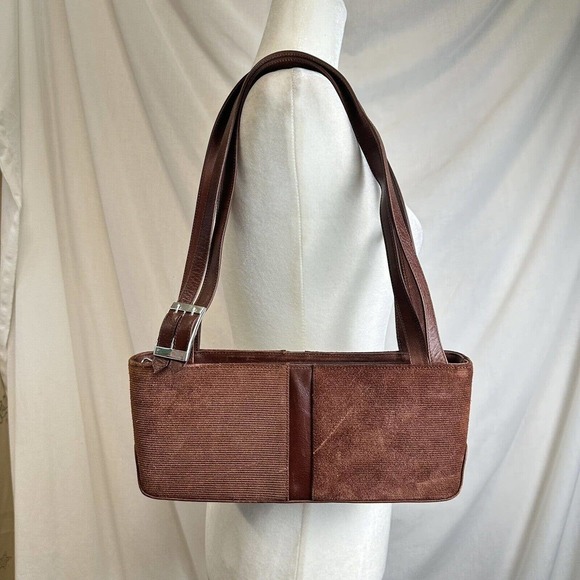 Alexis David Brown Boho Corduroy Suede Handbag Purse Small Y2K Grunge Shoulder B - Picture 2 of 14